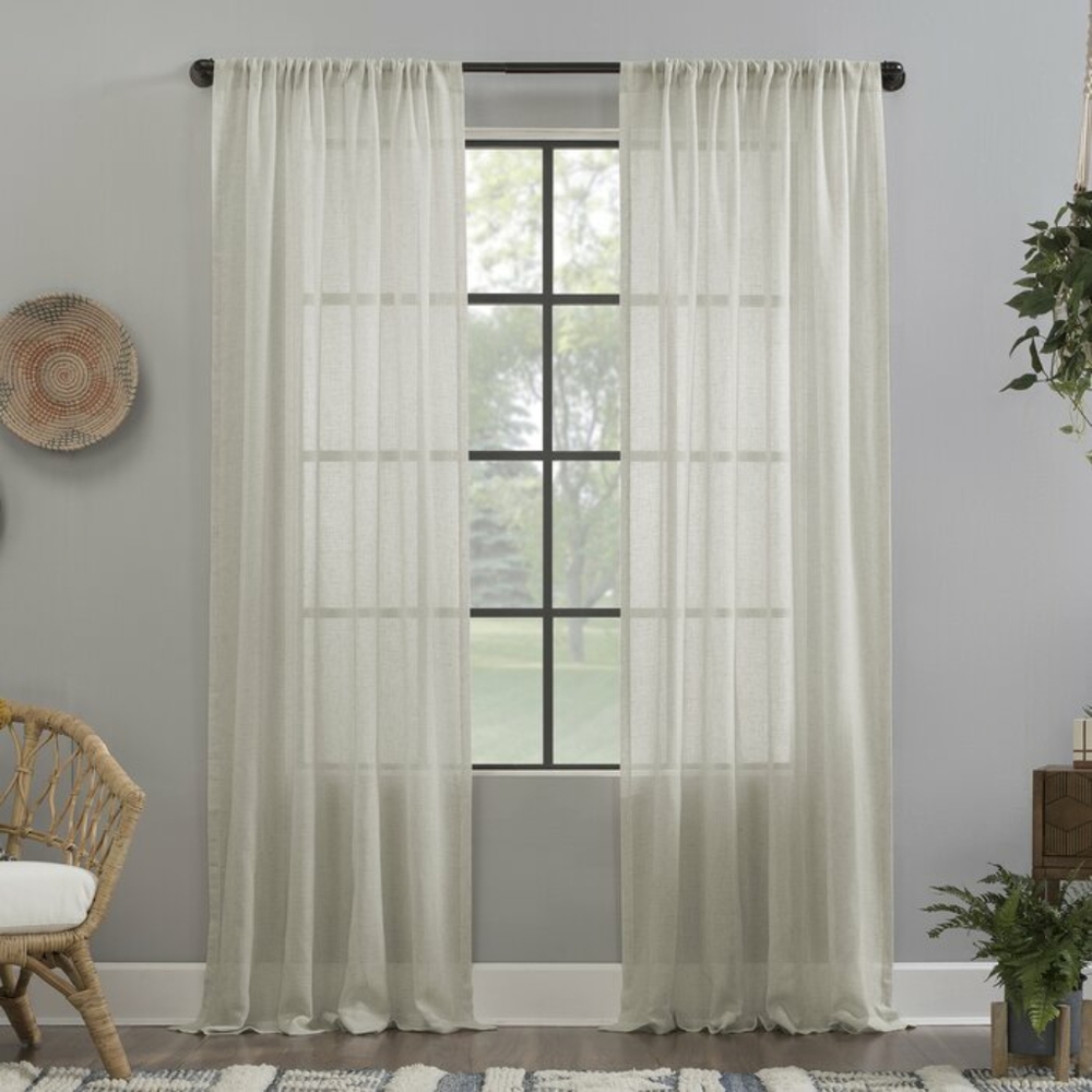 Clean Window Semi Sheer Ecru Linen Curtain NIB